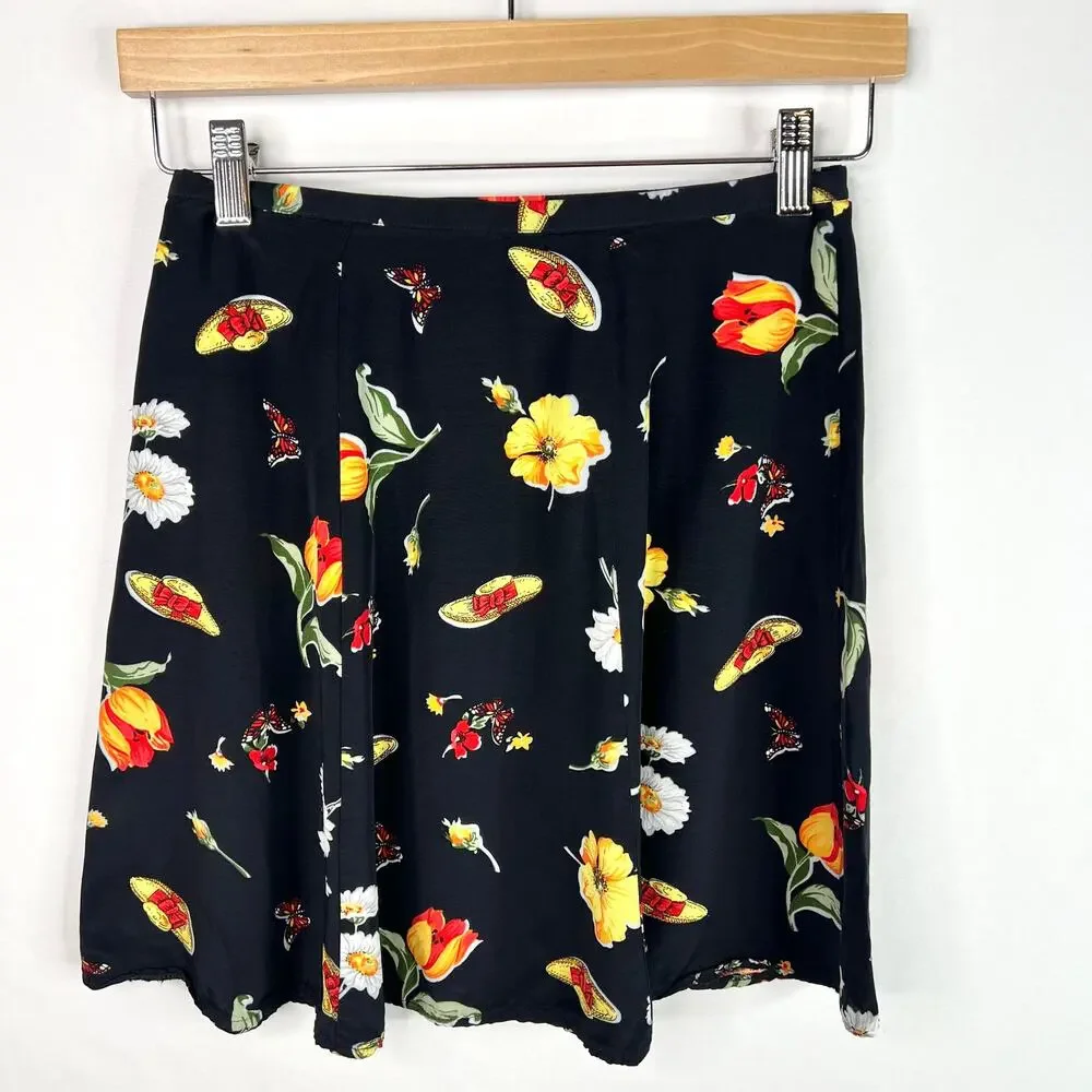 Vintage Flower & Butterfly Print A-Line Mini Skirt XS - Picture 5 of 9
